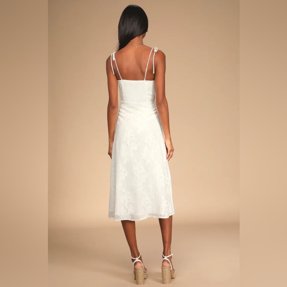 Loveliest Looks White Floral Jacquard Tie-Strap
Midi Dress - Picture 4 of 5